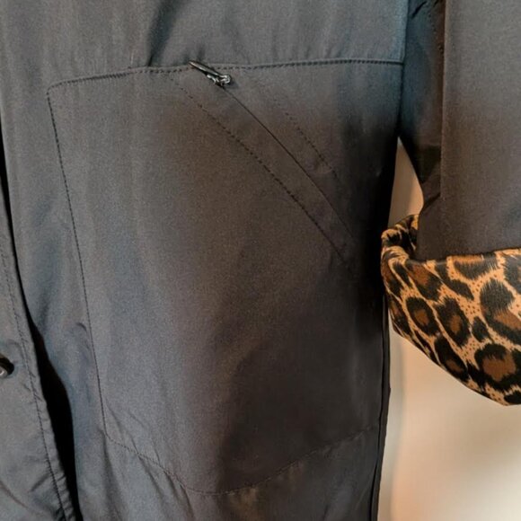 Apropos Reversible Rain Resistant Black/Animal Print Trench M/L - Picture 4 of 11